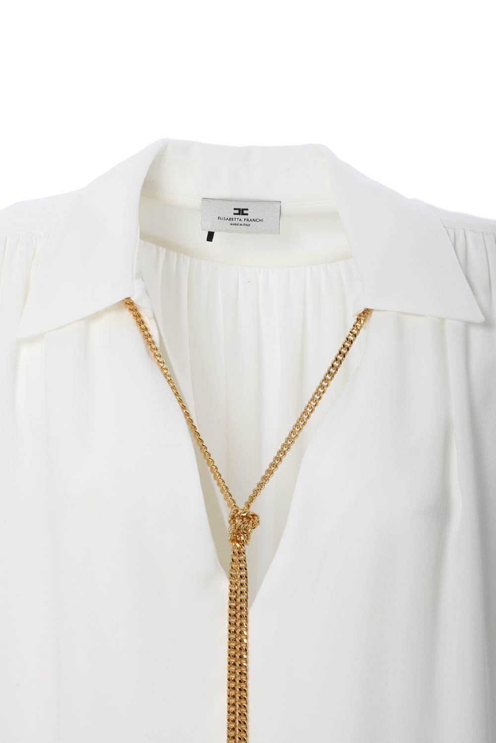 shop ELISABETTA FRANCHI  Camicia: Elisabetta Franchi blusa in georgette con charms collana.
Camicia in doppia georgette a maniche lunghe con scollo a V e arricciatura sulle spalle. 
Collana removibile con charms logo.
Composizione: 100% Viscosa.
Vestibilità: regular.
Made in Italy.. CA09345E2-360 number 4783388